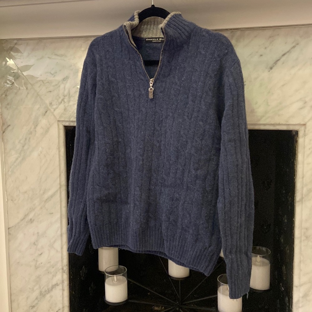 Men’s blue quarter zip sweater. Daniele Blasi. Size M